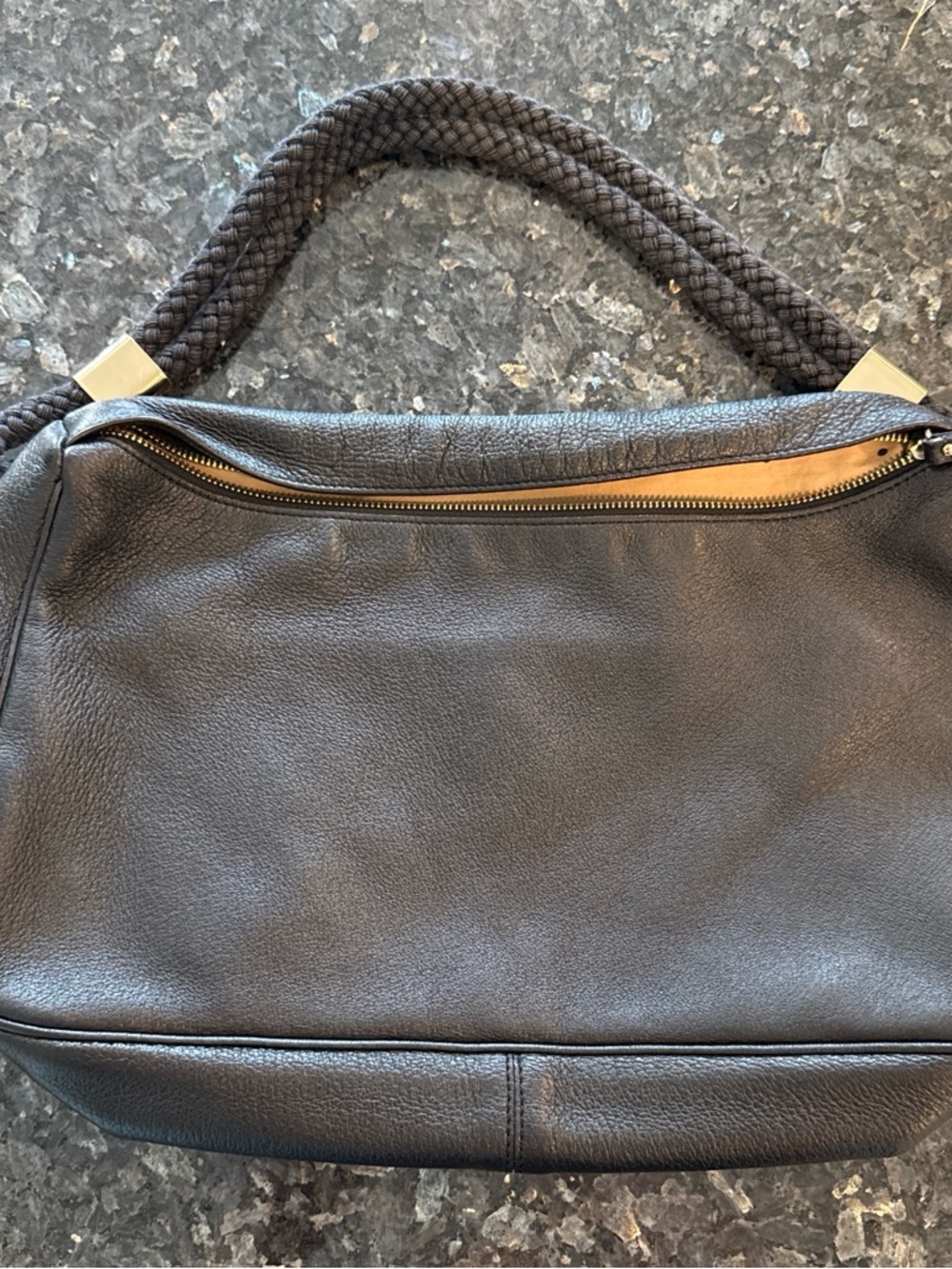 kate spade Black Leather Shoulder Bag with Rope Handle